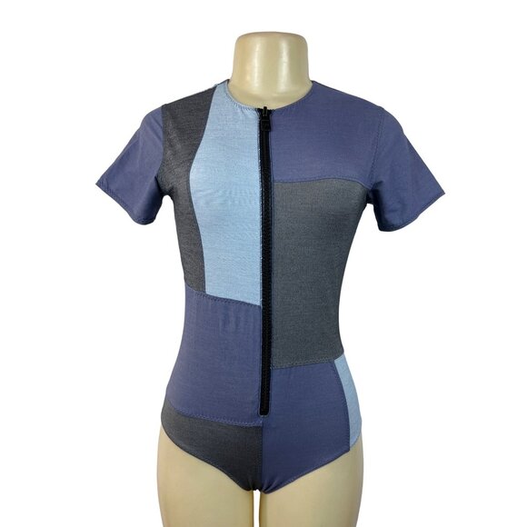 Lisa Marie Fernandez Women's Blue and Gray Zip Up Bodysuit Sz 11 (EU 45) - Picture 1 of 7